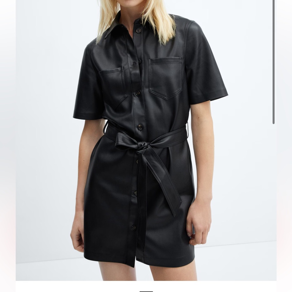 mango leather effect shirt dress